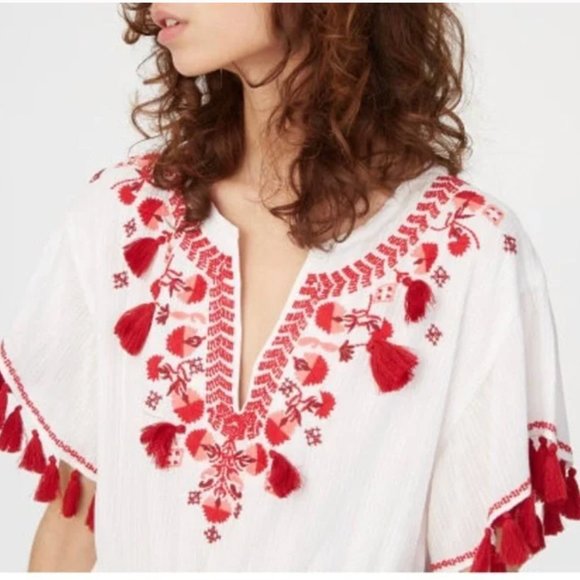 Club Monaco Tiphanie Embroidered Fringe Tassel Midi Dress, M - Picture 1 of 12
